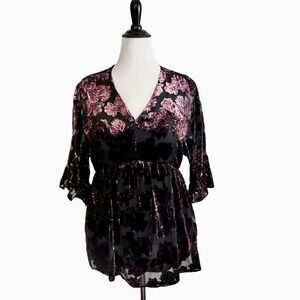Velvet Burnout Babydoll Y2K TOP Medium Black Whimsigoth Boho Dark Fairy Grunge